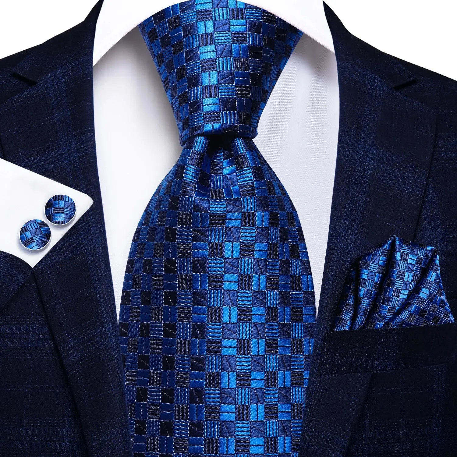 Complete tie set with cufflinks for a coordinated look.