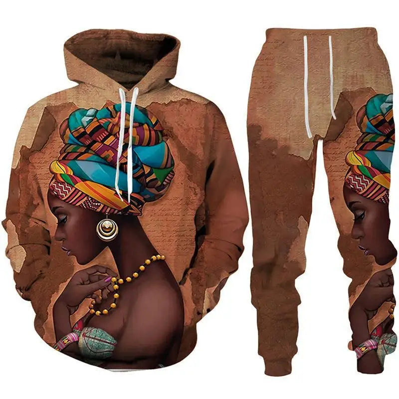 African Ethnic Style 3D Print Hoodies Pants Set Men Autumn Sweatshirts Sweatpants Two Piece Suits Outdoor Tracksuit Man Clothing