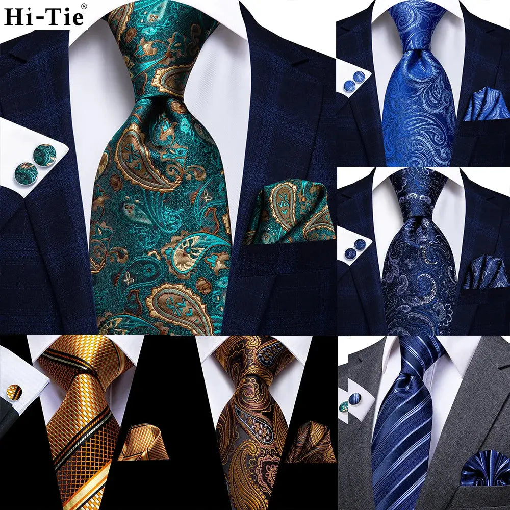 Elegant silk tie set in rich colors, perfect for weddings and business meetings.