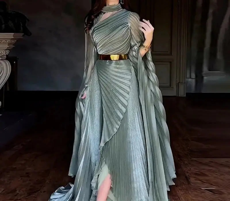 Twilight Cascade gown styled with accessories for a chic wedding guest look.