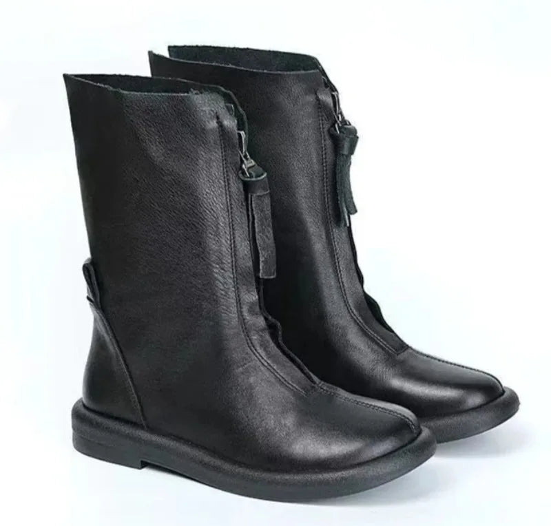 Sleek leather mid-calf boots with side zipper and all-day comfort technology