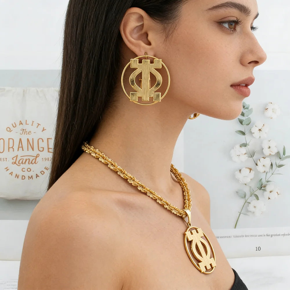 African Gold Clip Earrings, Round Bracelet & Necklace 4PCS Jewelry Set