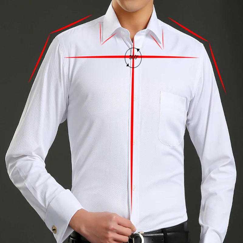 Premium cotton-polyester broadcloth dress shirt with turn-down collar and French cuffs