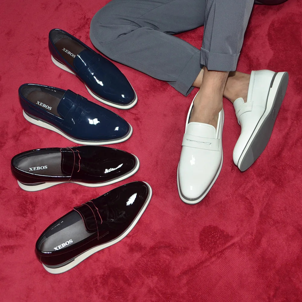 Men's waterproof patent leather loafers in classic black