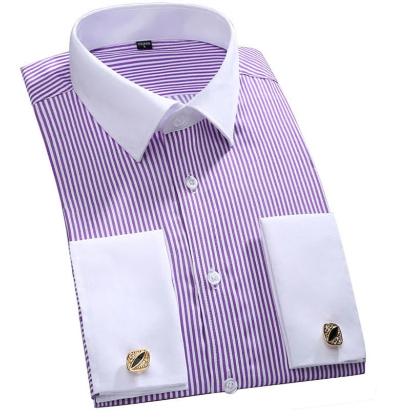 Men's regular fit dress shirt with turn-down collar and single-breasted button closure