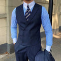 Model wearing the stylish striped vest, exuding confidence and elegance in a professional setting.