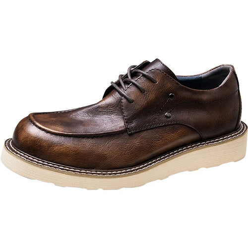 British style leather sneakers for men with cross-tied laces and waterproof construction in classic solid pattern