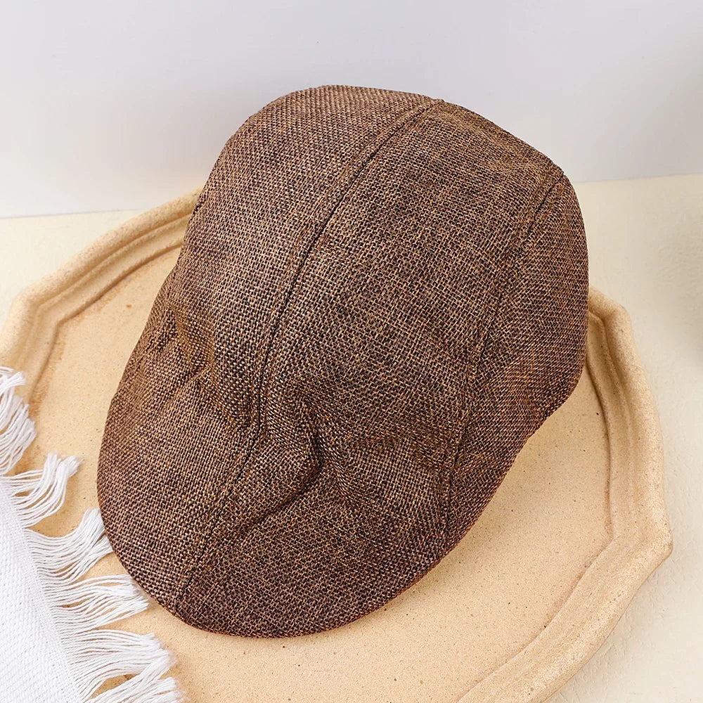 British-style peaked beret in premium cotton denim with tailored fit