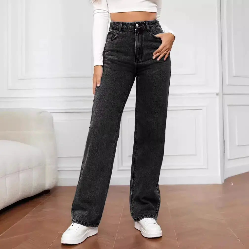 Detail shot of the straight leg cut of Sunset Strolls Denim, ideal for all-season outfits.