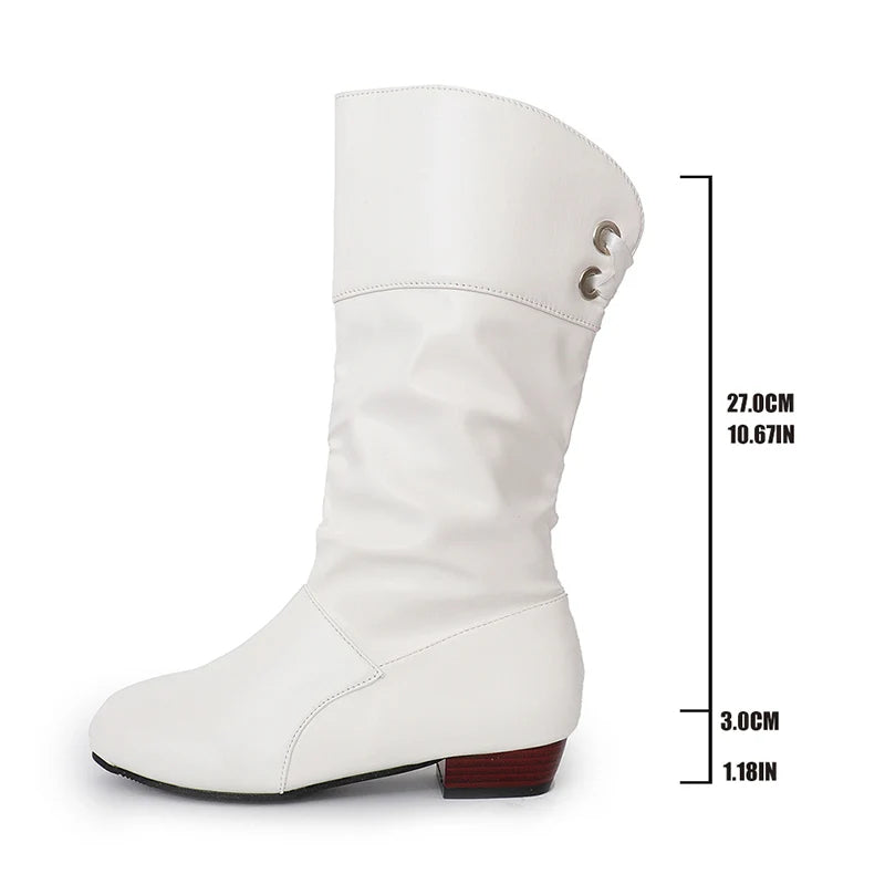 Women's mid-calf boots with pleated leather texture and true-to-size fit