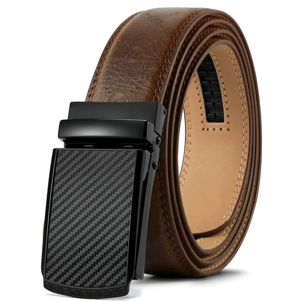 Elegant black leather belt with a shiny zinc alloy buckle for a touch of luxury.