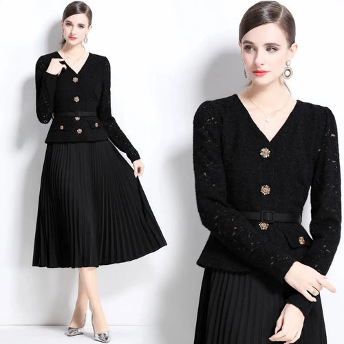 Twilight Soiree Gown in elegant tweed and chiffon, featuring crystal embellishments.