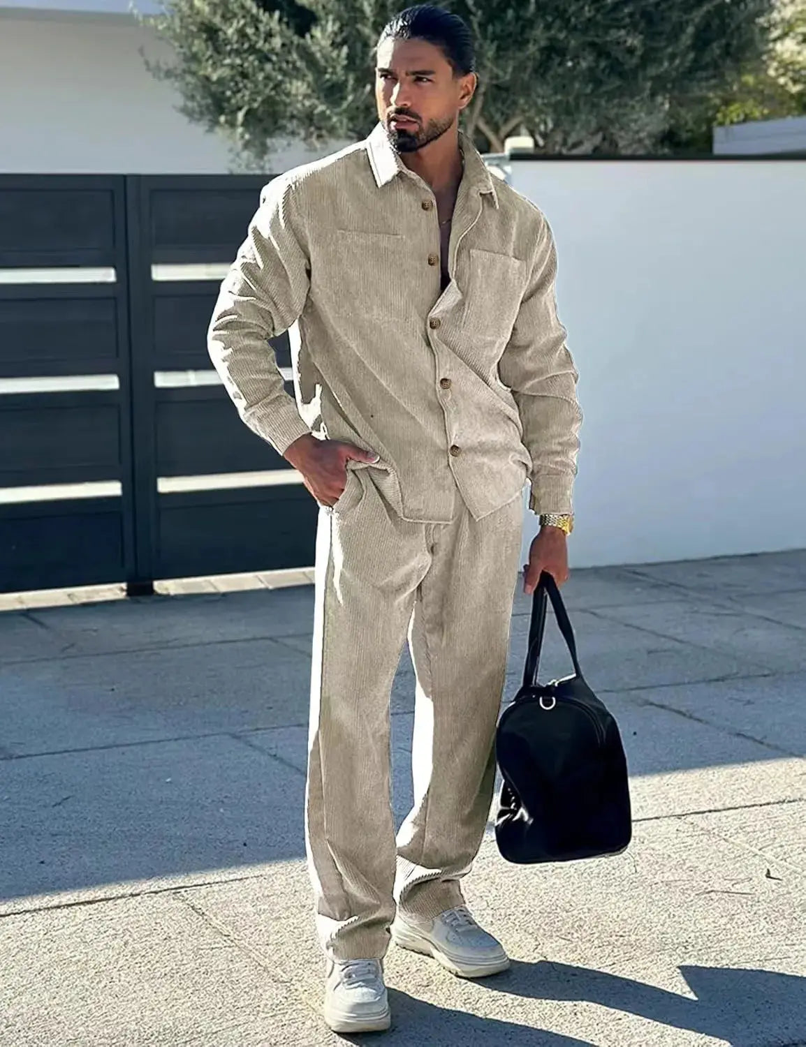 Men's Ultimate Leisure Suit styled with casual footwear for a relaxed look.