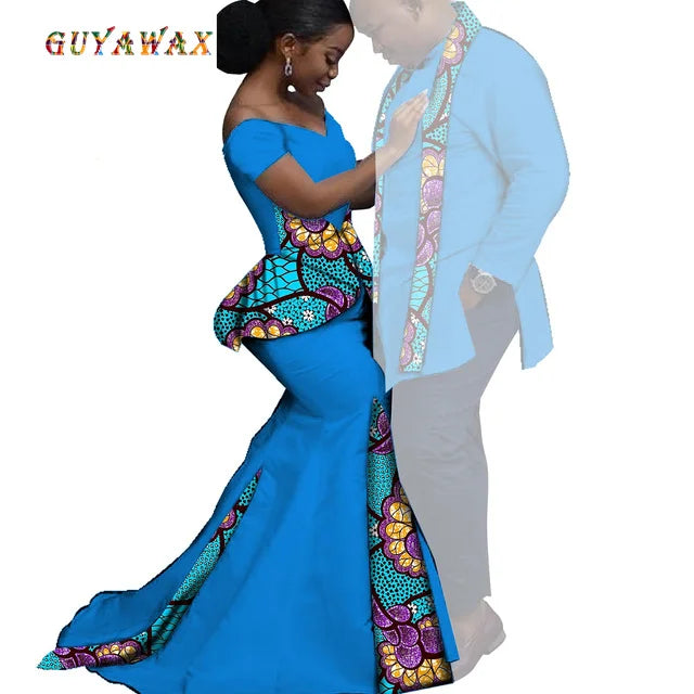 Dashiki Couple African Matching Outfits – Ankara Party Dress & Men's Top