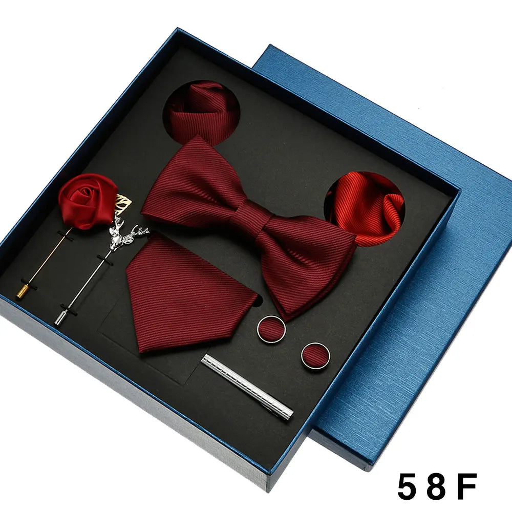 Formal tie and bowtie collection with handkerchief and cufflinks for special events