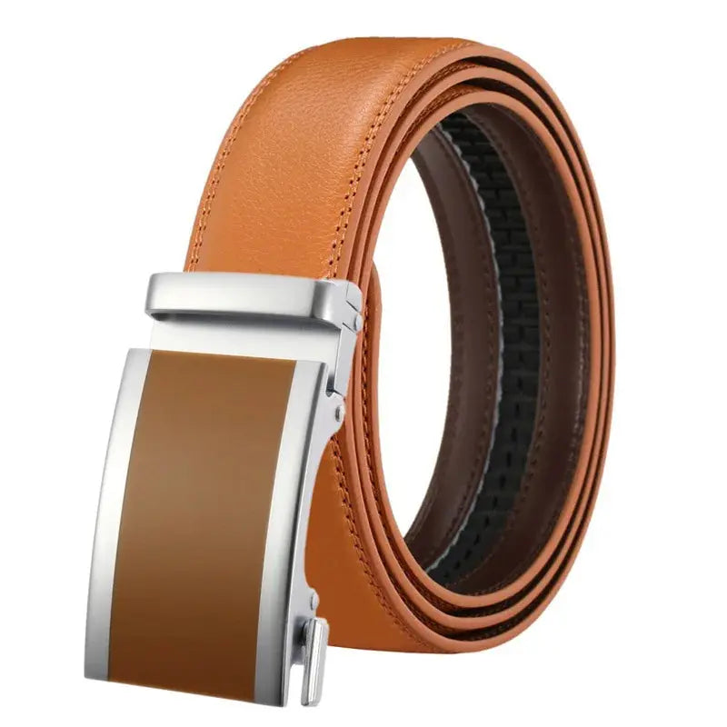 Versatile black leather belt styled with business attire, demonstrating its chic and professional look.