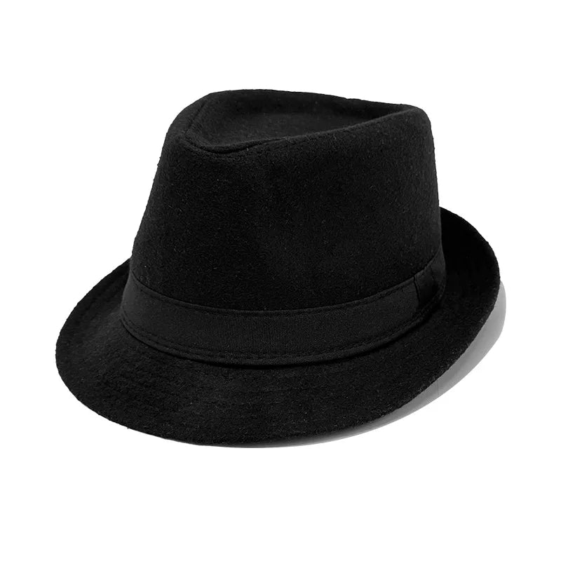 Charcoal fedora paired with business attire, perfect for authority-boosting looks.