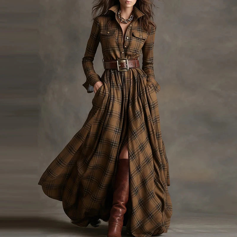 Autumn Whisper Maxi dress in vibrant autumn colors, perfect for fall fashion.