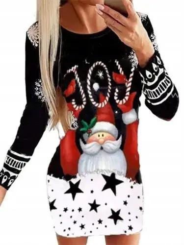 Winter Whimsy Mini Dress displayed on a hanger, emphasizing its vibrant colors.