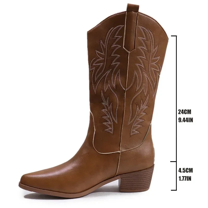 Rain-resistant cowgirl boots with vintage embroidery and convenient zip-front design