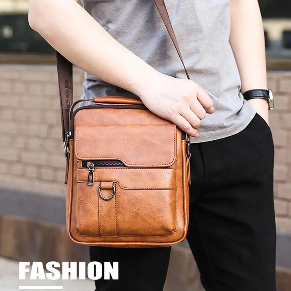 Men's crossbody bag worn casually demonstrating versatile style from day to evening