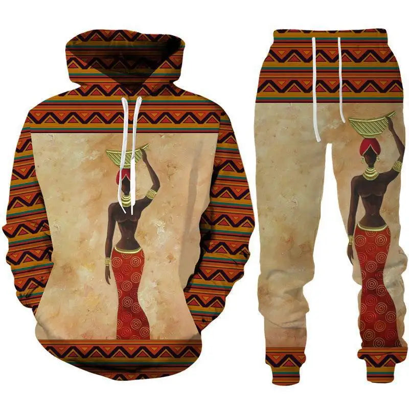 African Ethnic Style 3D Print Hoodies Pants Set Men Autumn Sweatshirts Sweatpants Two Piece Suits Outdoor Tracksuit Man Clothing