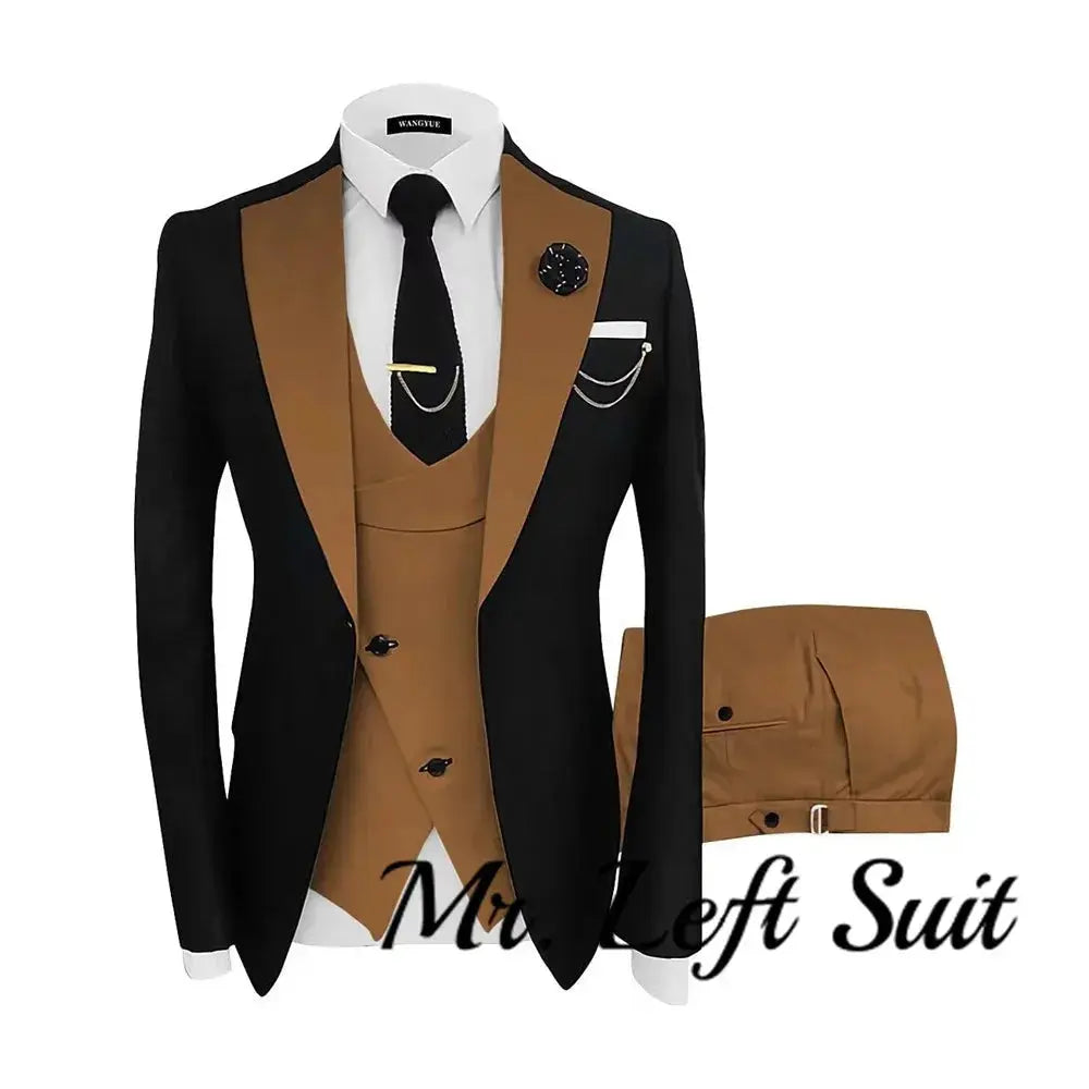 Model wearing the sharp tailored suit set at a gala, exuding sophistication.