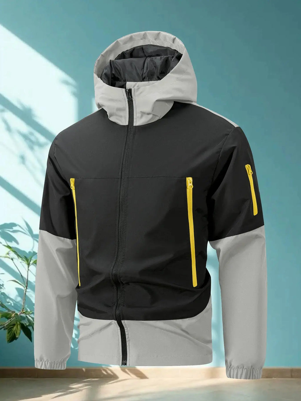 Close-up of the Wind Whisperer jacket's durable zipper closure and stand collar design.