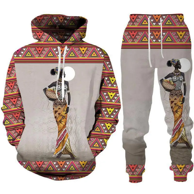 African Ethnic Style 3D Print Hoodies Pants Set Men Autumn Sweatshirts Sweatpants Two Piece Suits Outdoor Tracksuit Man Clothing