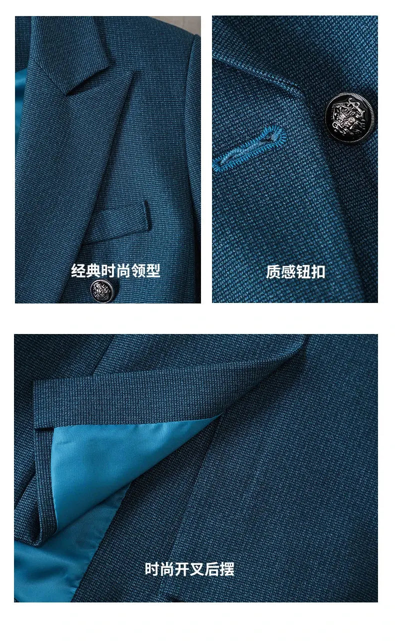 Detail shot of fabric texture on tailored suit pants, showing stretch and comfort.