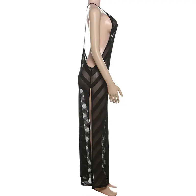 Side view of the black bodycon dress, emphasizing the flattering silhouette and comfortable fit.