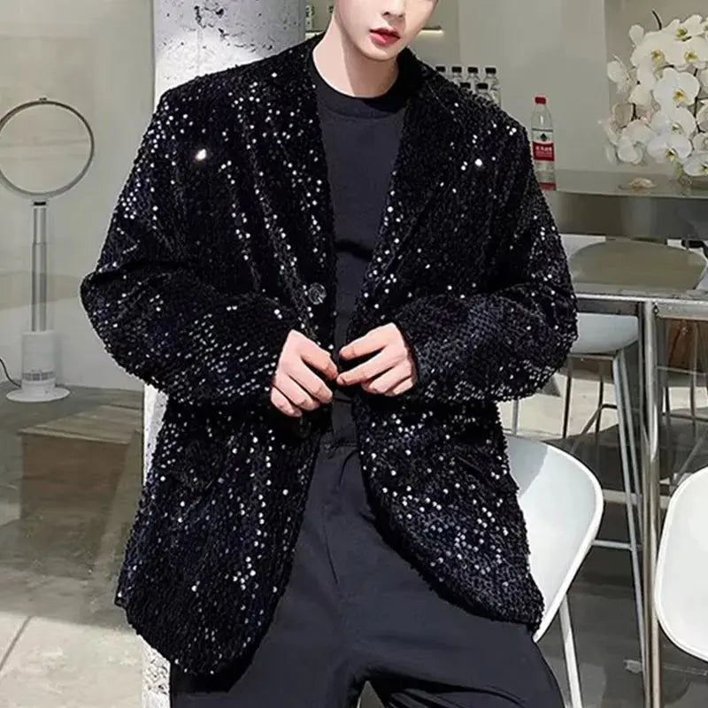 Close-up of Nightfall Sparkle Blazer showcasing shimmering sequin detailing.