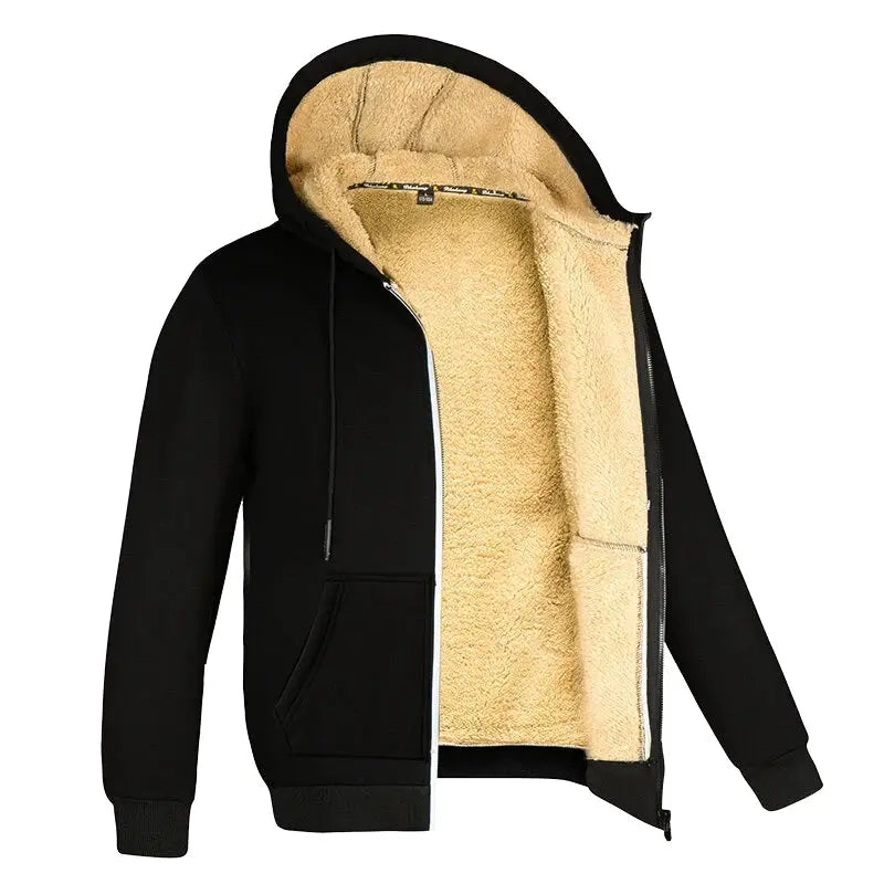 Men's Winter Whisperer jacket in sleek black with lambswool lining for ultimate warmth.