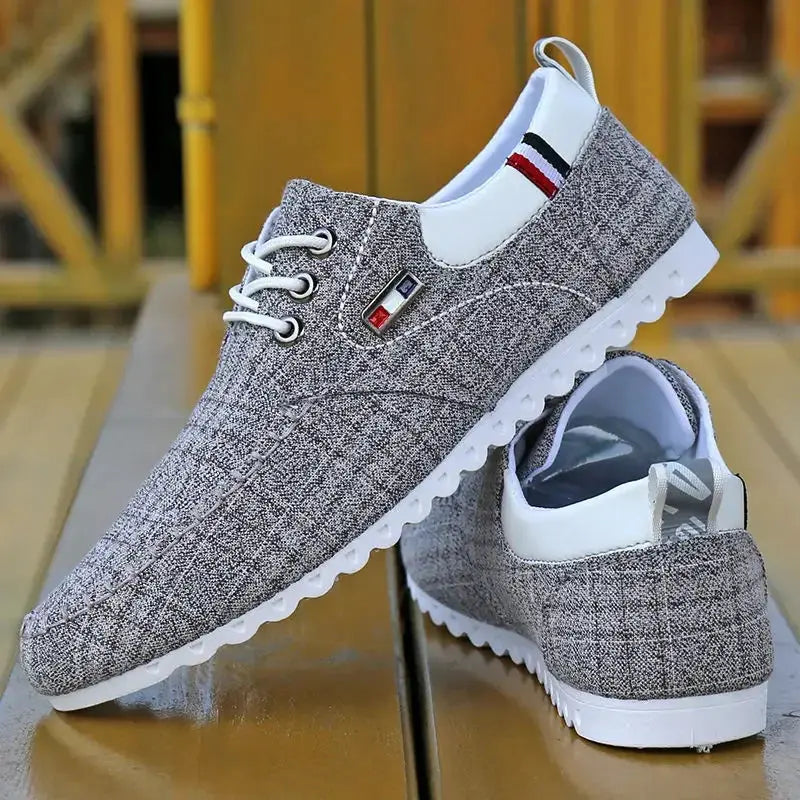 Side view of lightweight Breathe Easy Linen Loafers highlighting flexible rubber soles for excellent traction.