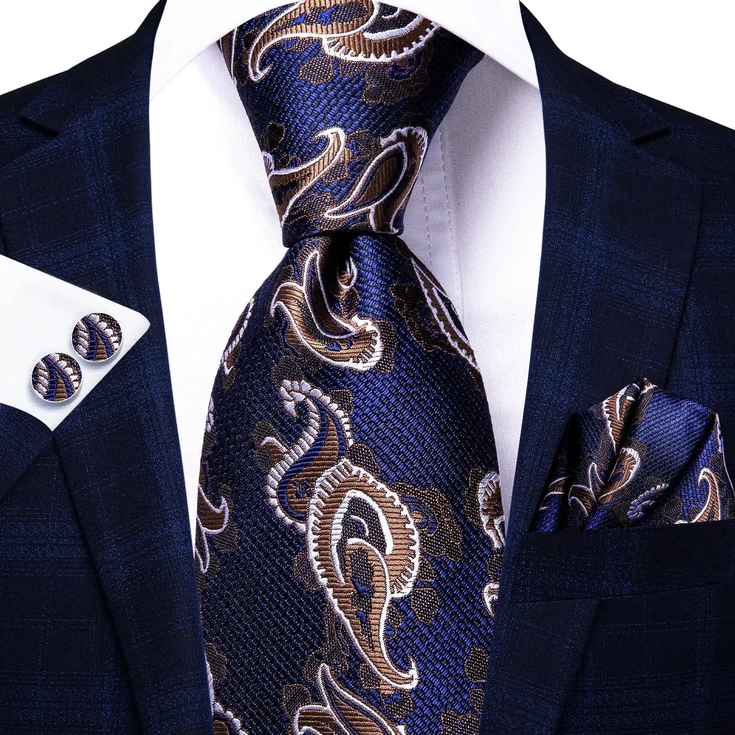 Sophisticated necktie set featuring vibrant paisley colors.