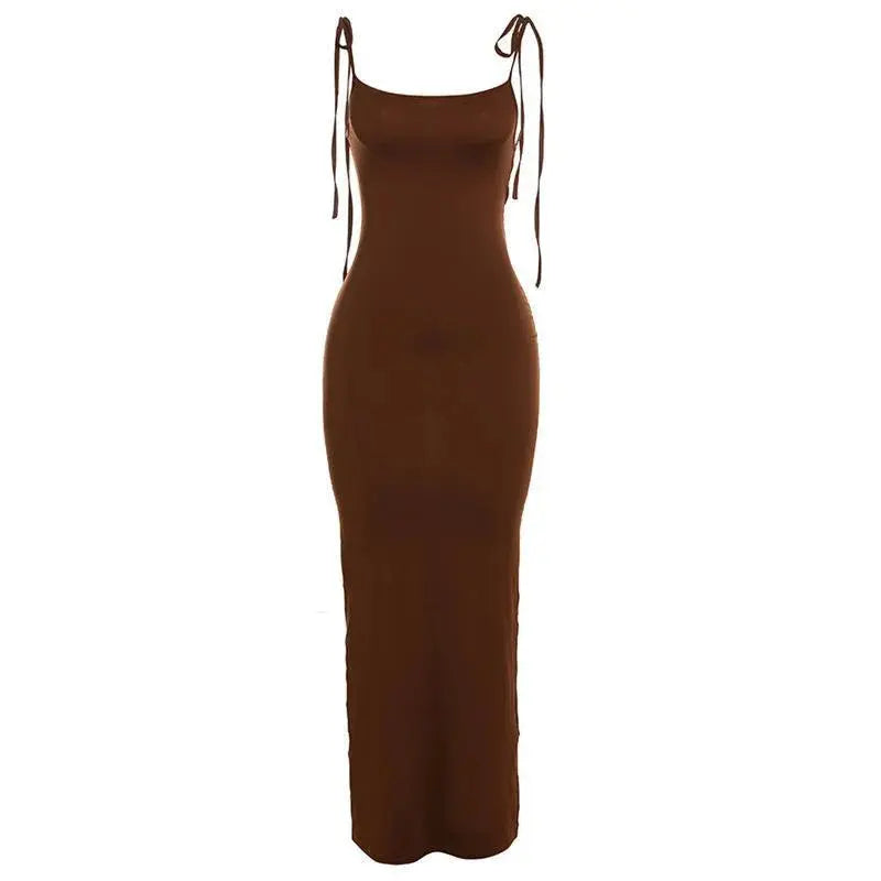 Detail of the spaghetti straps on the Midnight Whisper dress, highlighting its sophisticated style.