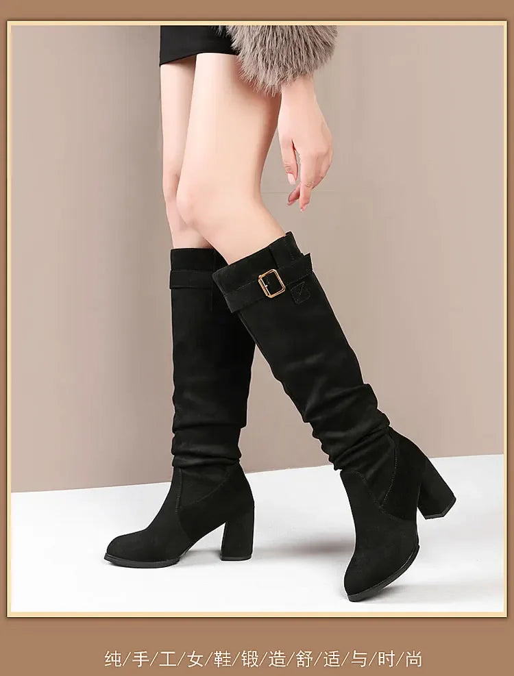 Classic suede boots with waterproof protection and comfortable square heel base