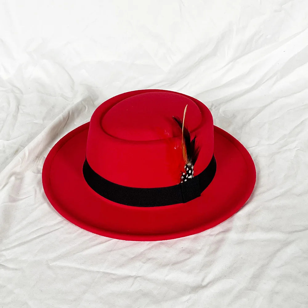 Detail shot of the high-quality felt material of the Feather-Touched Fedora.