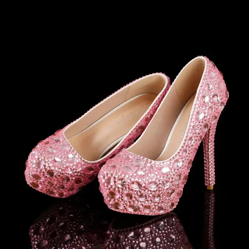 Close-up of rhinestones on Midnight Twinkle pumps reflecting light beautifully.
