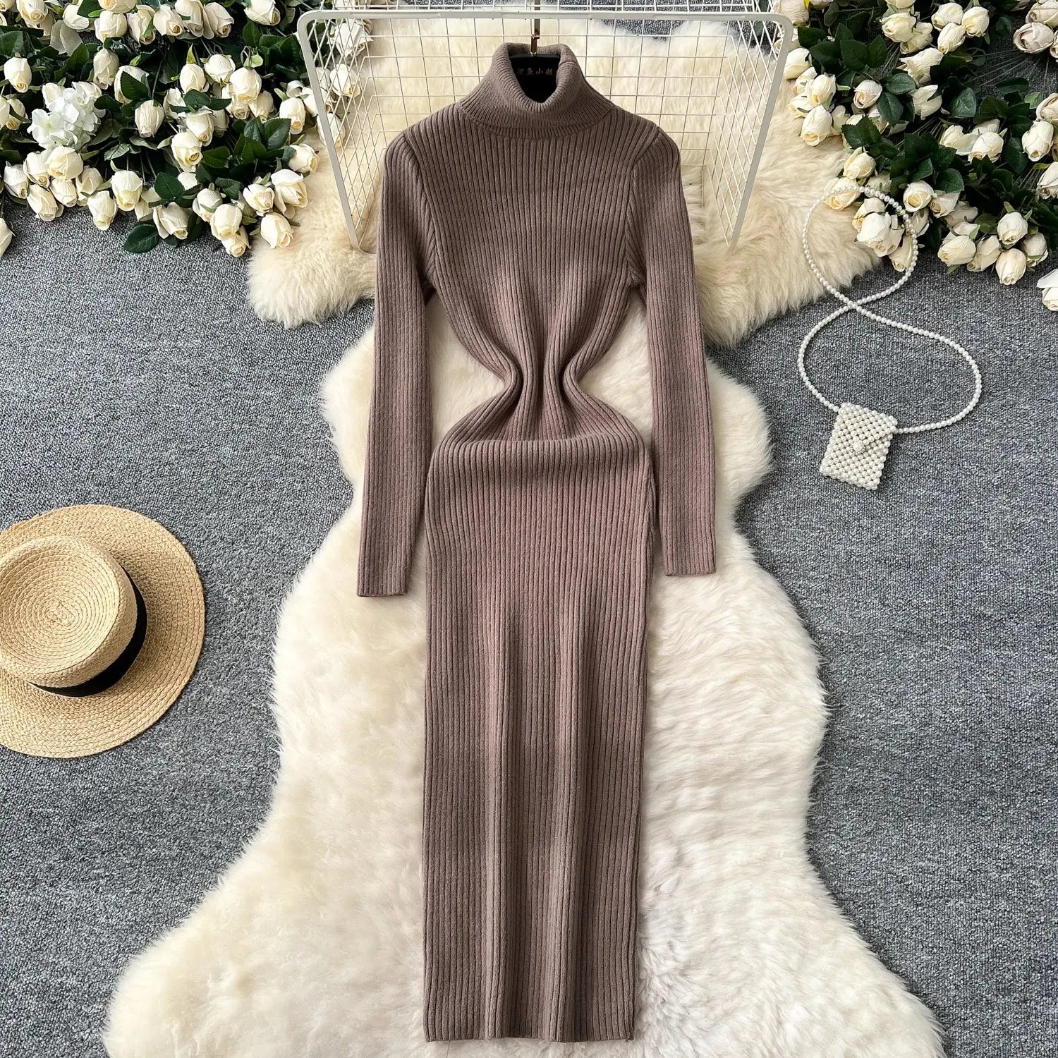 Close-up of the fabric of the Winter Whisper Dress, highlighting its comfort and elegant knit.