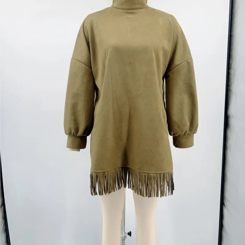 Model wearing the Autumn Whisper Turtleneck showcasing batwing sleeves and relaxed fit.