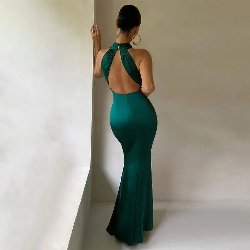 Close-up of the luxurious silk-blend fabric of the mermaid gown showcasing its smooth texture.