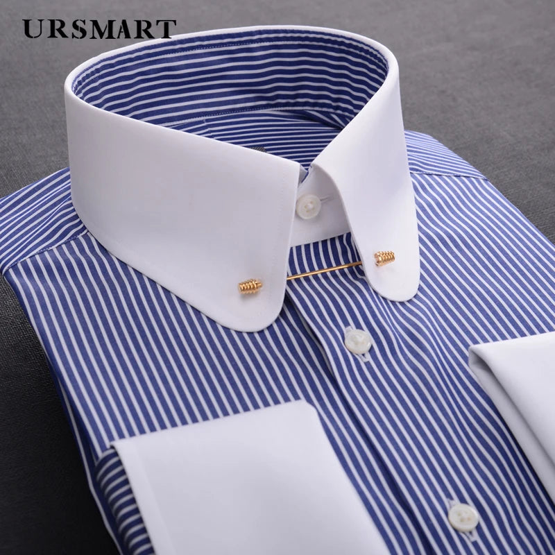 Boardroom-Ready Pinhole Collar Shirt in crisp white cotton-polyester blend.