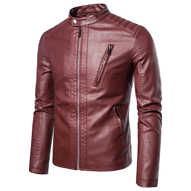 Model wearing the Urban Sleek leather jacket, highlighting its streamlined fit and professional appearance.