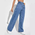 Side view of non-stretch high-waist denim, highlighting silhouette-enhancing design.