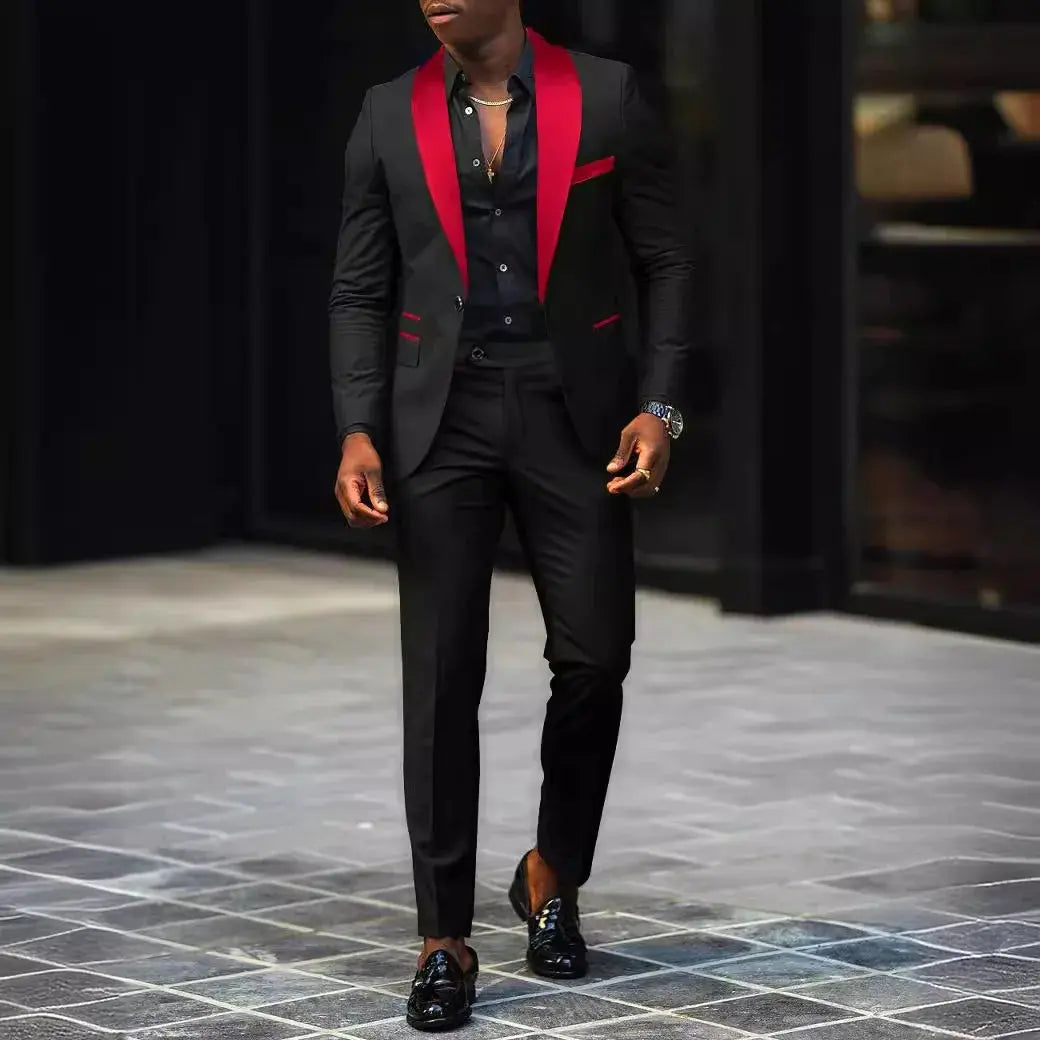 Sleek black suit with modern edge, tailored fit for a polished look.