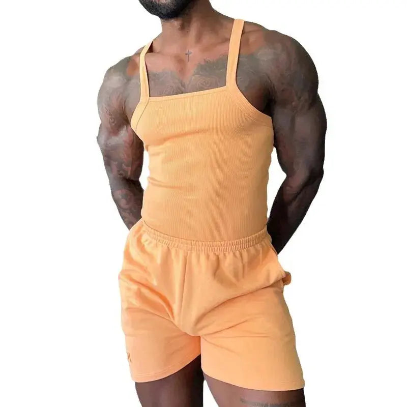 Effortlessly stylish summer fashion set, combining a tank top and shorts for weekend leisurewear.