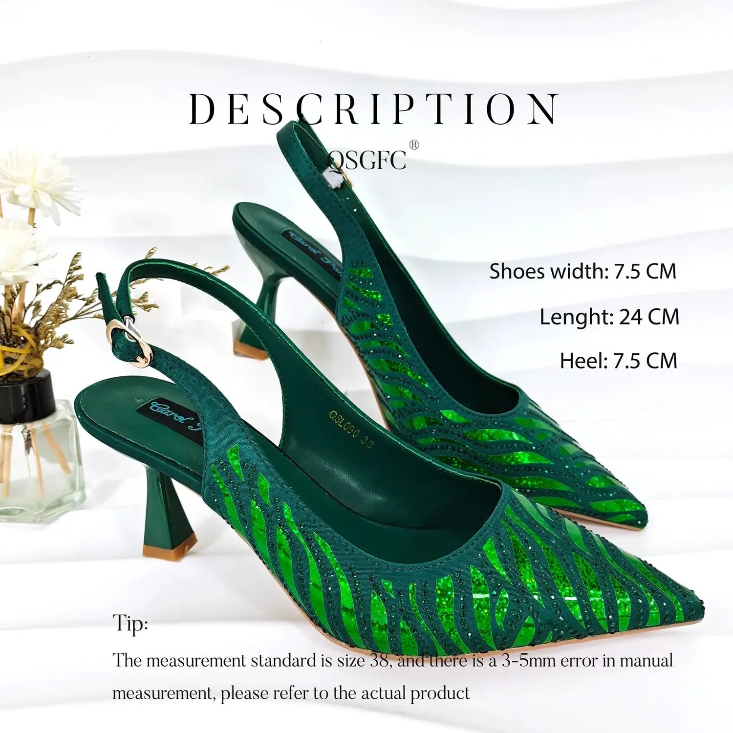 Close-up of the pointed toe of the Golden Gala Nights heels.