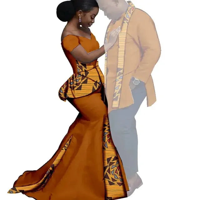 Dashiki Couple African Matching Outfits – Ankara Party Dress & Men's Top