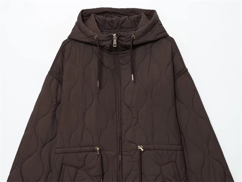 Elegant women's outerwear, the Autumn Whisper coat features a sleek silhouette.